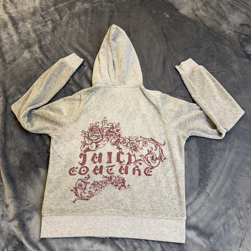 VTG Juicy Couture Y2K Velour Hoodie Gray Maroon Floral Graphic Sz M Made In USA